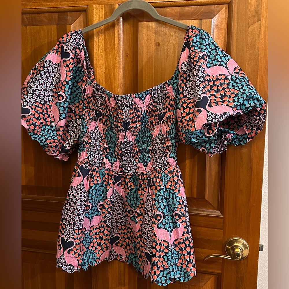 Simply Southern Puff Sleeve Scallop Trim Top